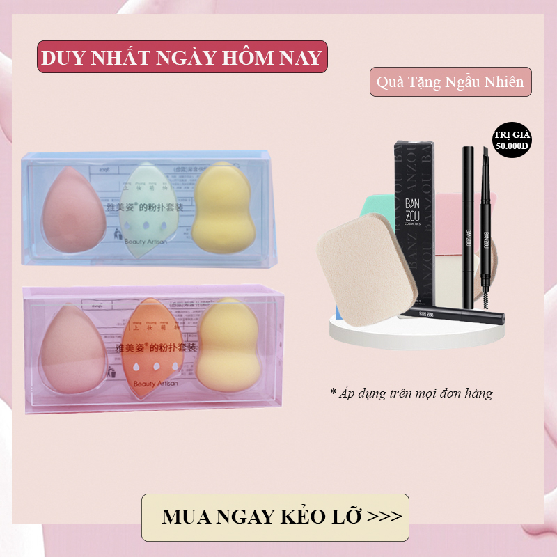BÔNG MÚT TRANG ĐIỂM CHUYÊN DỤNG 1 SET 3 BÔNG SIÊU MỀM MỊN CAO CẤP ĐÁNH KEM NỀN KHÔNG BỊ BÓN CỤC,MỐC THỜI GIAN SỬ DỤNG BỀN KHÔNG GÂY KÍCH ỨNG DA (MÀU NGẪU NHIÊN)