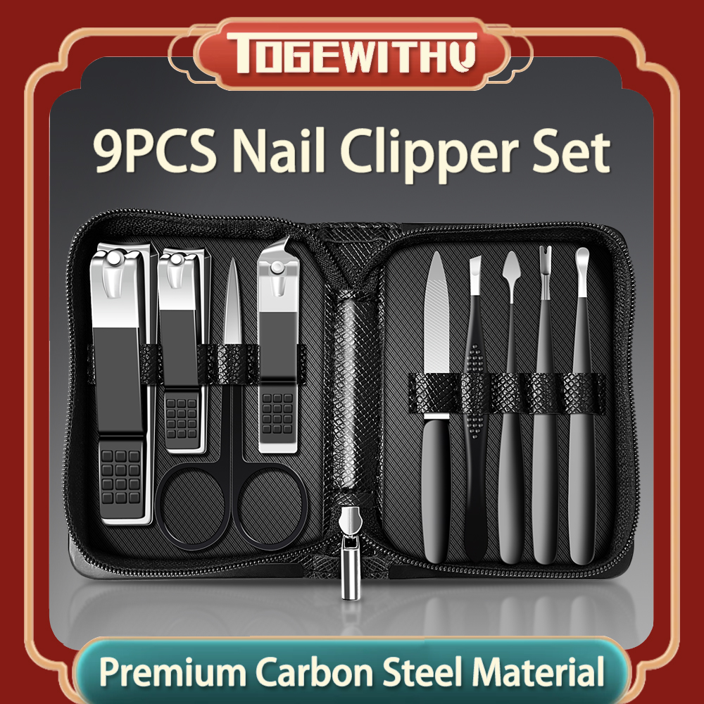 Bộ làm móng tay, 9 cái Bộ dụng cụ cắt móng tay nghiêng cạnh móng tay móng chân cắt chăm sóc móng công cụ với da du lịch trường hợp món quà lý tưởng cho nam giới và phụ nữ