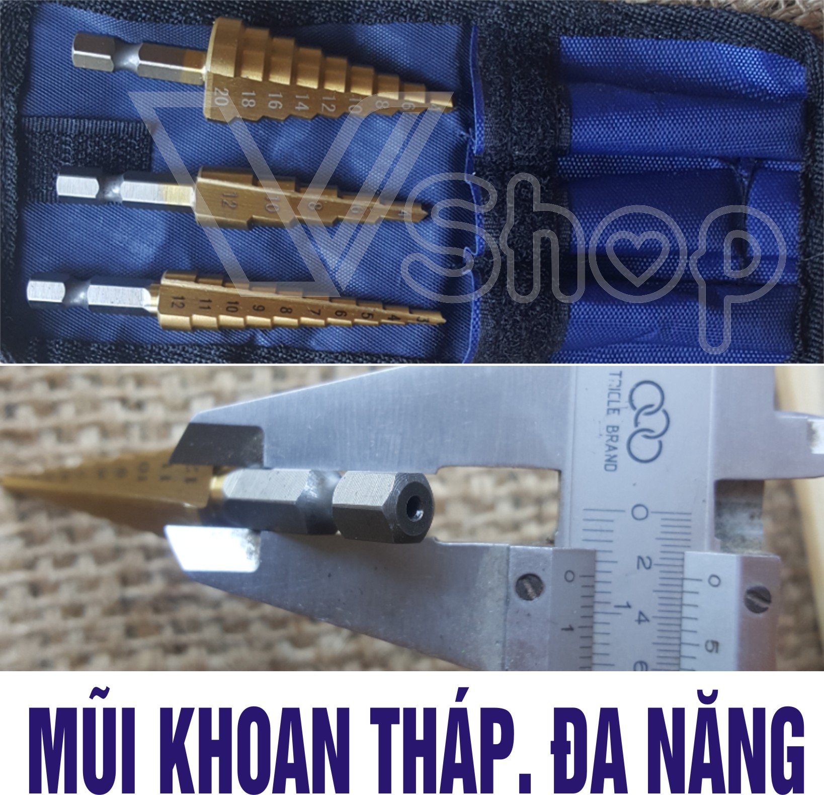 Mũi khoan khoan tháp đa năng, mũi khoan tầng, mũi khoan bước. Bộ 3 cái