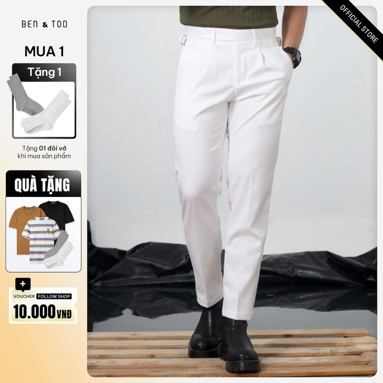 Quần tây Form SLIM FIT SL2120BB338 BEN & TOD Side Tab cạp cao công sở co giãn tôn dáng dày dặn nam tính