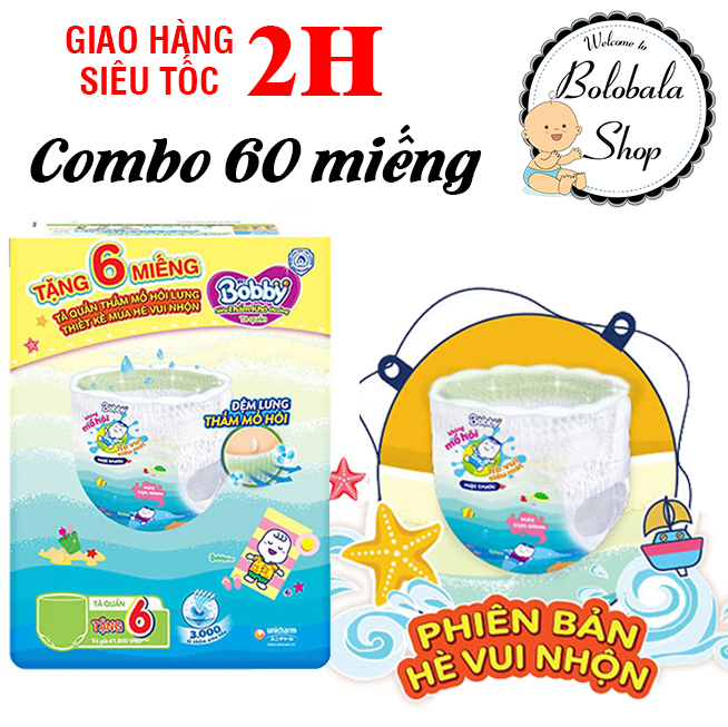 [HCM]Combo 60 miếng Tã quần Bobby phiên bản hè size M/L/XL/XXL (hàng tặng)