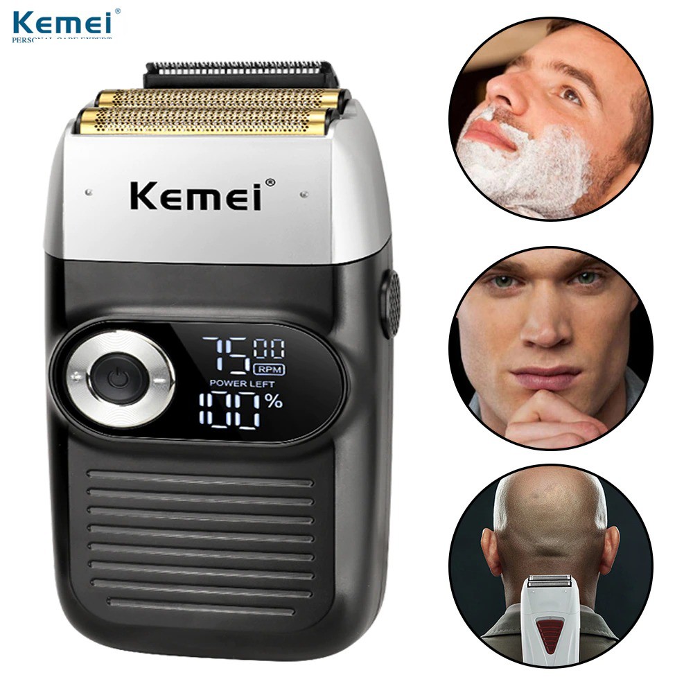 Máy cạo râu kemei km - 2026 điều chỉnh 3 mức tốc độ màn hình lcd, có thể cạo trắng, cạo trọc
