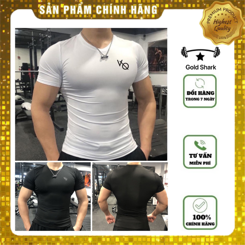 Áo Tập Gym Nam Vanquish cổ tròn, Ngắn tay, co dãn 4 chiều thích hợp tập gym đi bộ đạp xe vận động thoải mái