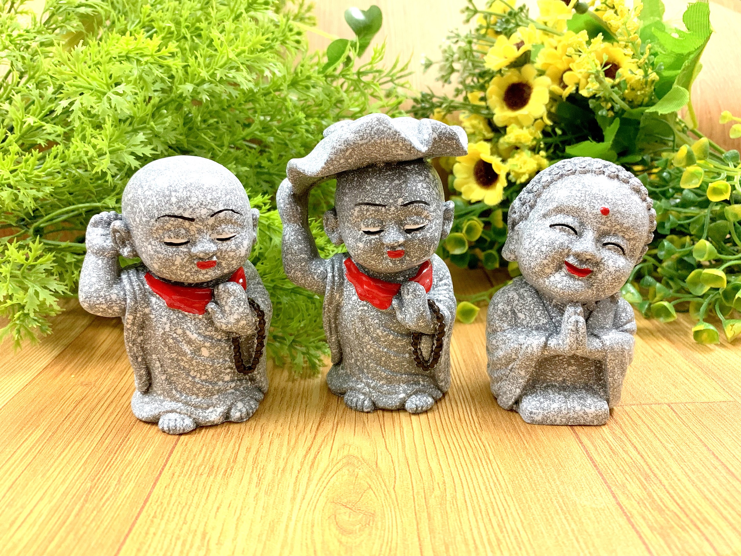 [HCM]Bộ 3 Tượng Chú Tiểu Tam Đa Tài Lộc Niệm Phật ( Hình Thật )