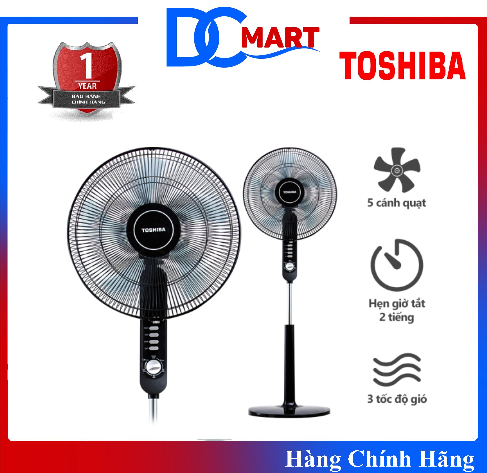 Quạt đứng Toshiba FLSA10VN 5 cánh Hẹn giờ tắt Góc đảo gió 85 độ bảo hành 12 tháng Nhật Bản