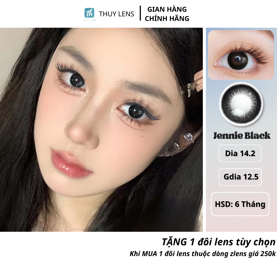 Kính áp tròng thúy lens màu đen tự nhiên jennie black độ cận từ 0 - 8 độ