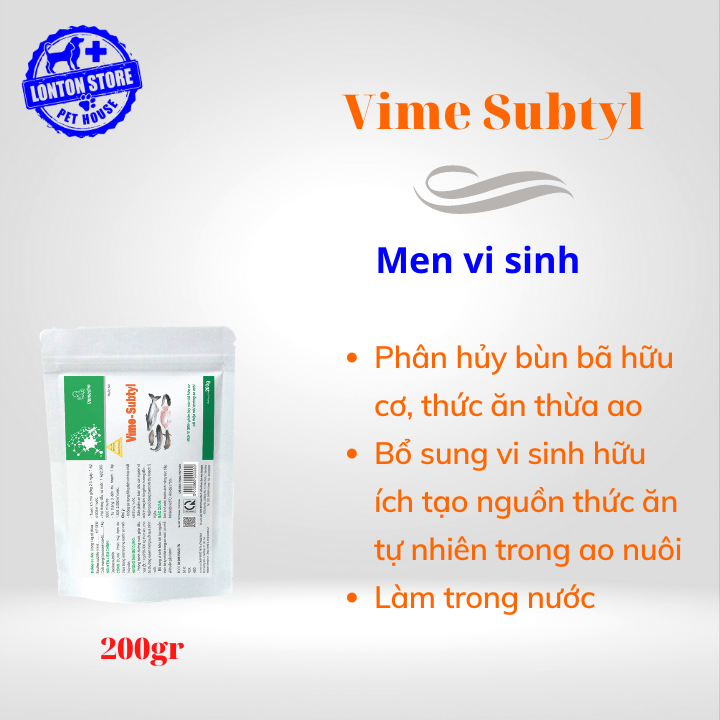 [Dùng thử] Gói 200gram VEMEDIM Vime-subtyl cá, men vi sinh phân huỷ bùn bã hữu cơ,cải thiện môi trường ao- Lonton shop& Vemedim
