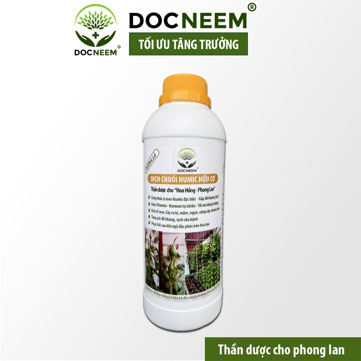 Phân bón hữu cơ dịch chuối DOCNEEM, phân bón cho phong lan, hoa hồng, cây cảnh kích rễ, kích kei, chồi, mầm, chai 1 lít