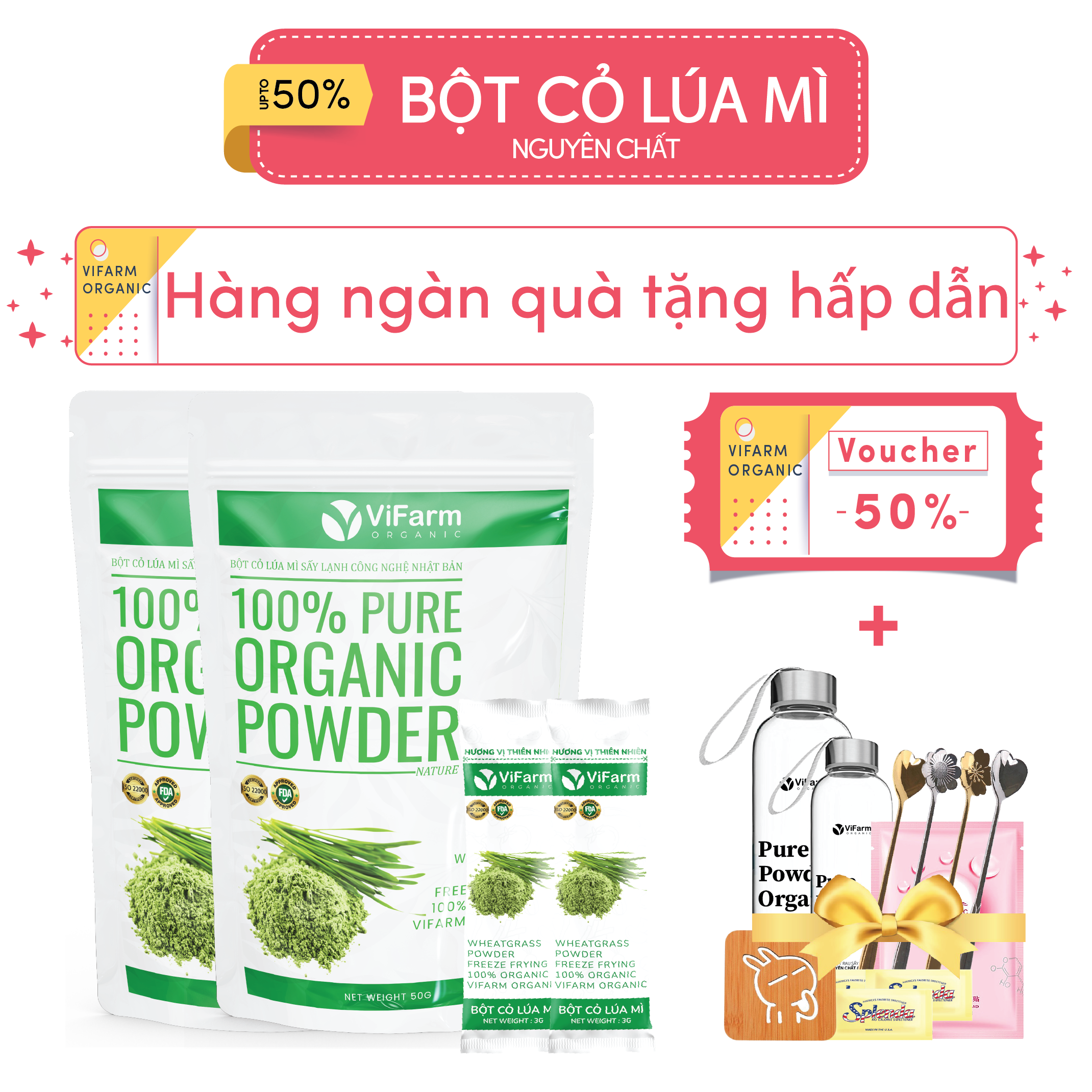 Bột cỏ lúa mì nguyên chất vifarm 50g