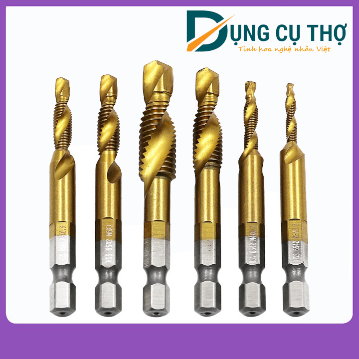 Bộ 6 mũi khoan taro ren thép HSS cao cấp