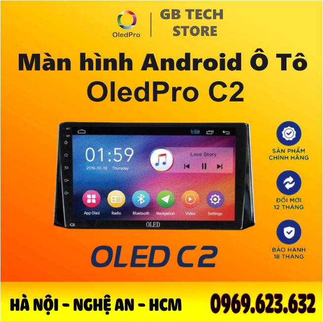 Màn hình android cho ô tô oled c2 ram 2g rom 32g 4 nhân bảo hành chính hãng 18 tháng, hỗ trợ lắp đặt