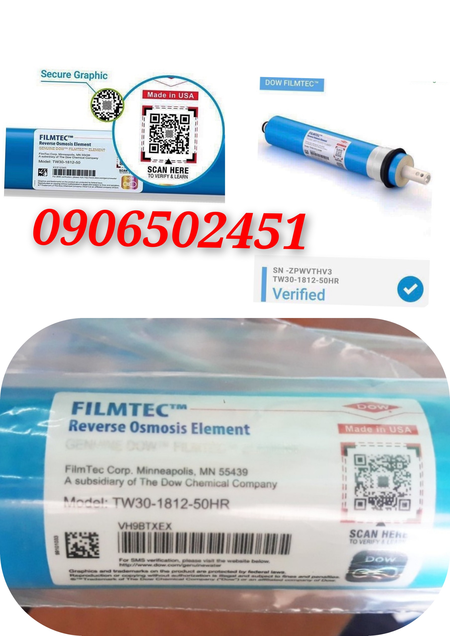 Lõi lọc nước số 4 màng ro dow filmtec usa