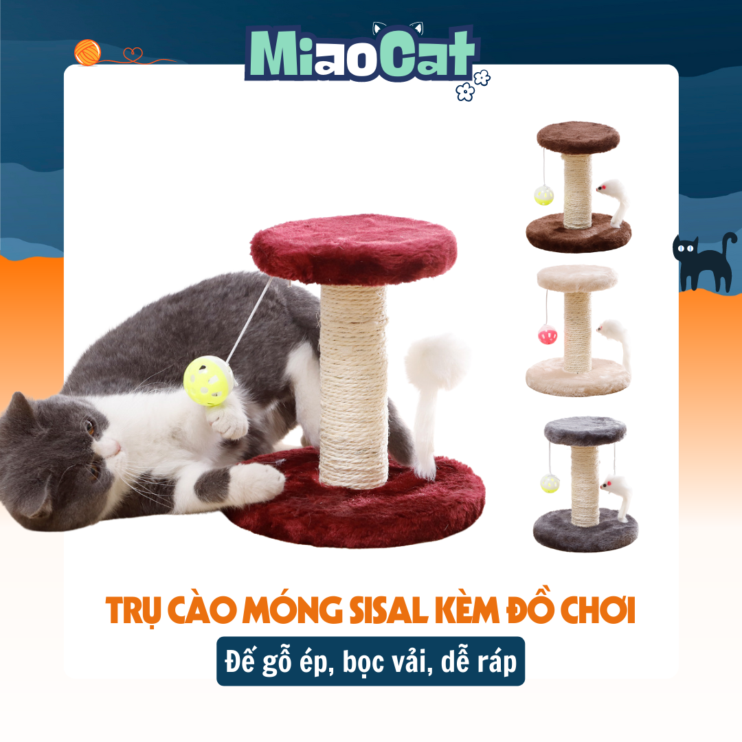 Trụ Cào Móng Kèm Đồ Chơi Quả Bóng & Con Chuột Thư Giãn Xả Stress Cho Mèo TC0799 MIAOCAT