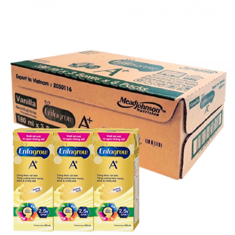 1 thùng 24 hộp sữa bột pha sẵn enfagrow a+ 360° brain dha+ cho trẻ trên 2 tuổi- hương vị vanilla -hộp 180ml