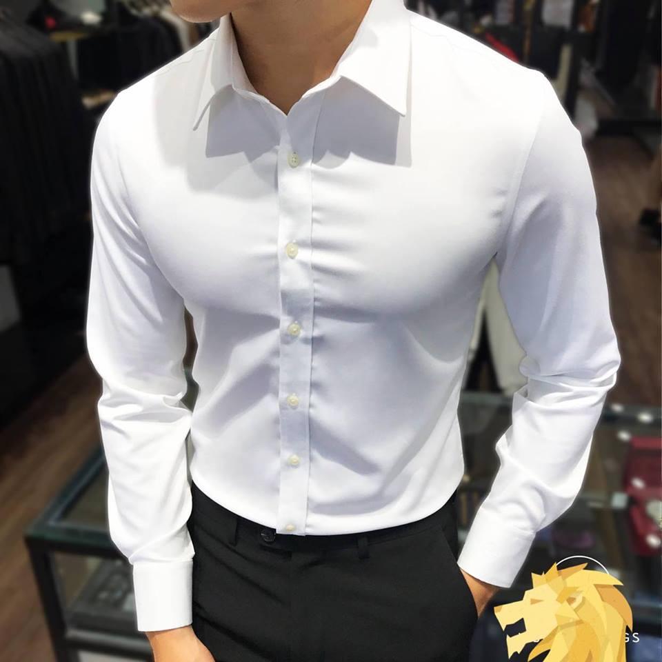 Áo sơ mi nam Vải Lụa Thái Trắng chống nhăn,Sơ mi nam trơn giá rẻ