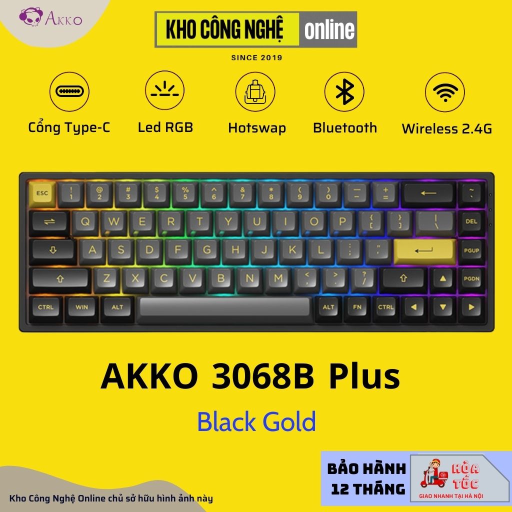 Bàn phím cơ AKKO 3068B Plus Black Gold Bluetooth 5.0 Wireless 2.4Ghz