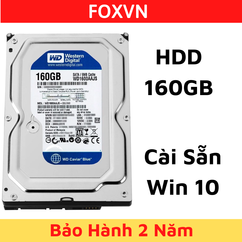 Ổ cứng hdd w.d 160gb dùng cho máy tính bàn & camera - cài sẵn win 10 - bảo hành 2 năm