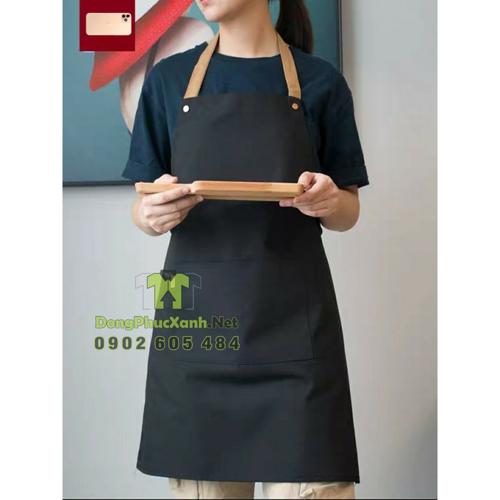 Tạp dề yếm pha chế Nam nữ dành cho phục vụ vải kaki cotton cao cấp nút bấm