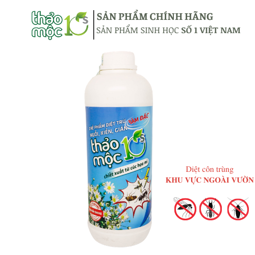 Dung dịch Diệt côn trùng Muỗi, Kiến, Gián, Sâu, Ruồi, Bọ THẢO MỘC 10s 100% Sinh học Chai 1L - An Toàn Cho Con Người Động Vật Và Môi Trường