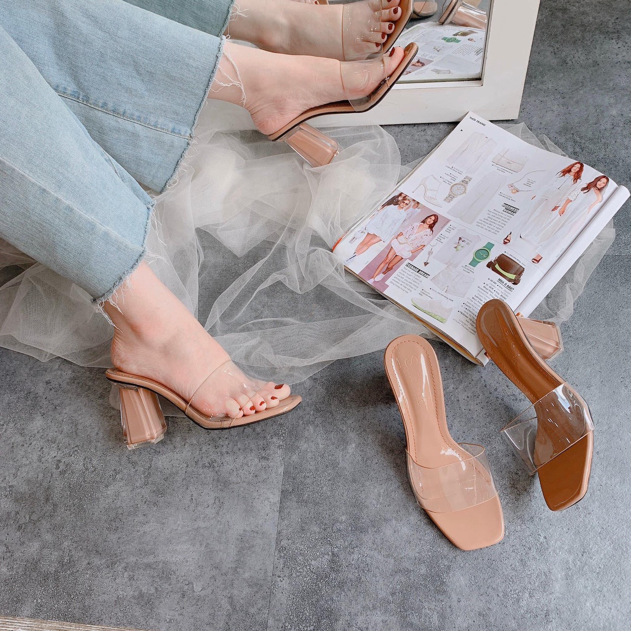 SALE GIÁ GỐC I GUỐC CAO GÓT QUAI BẢN TRONG GÓT VUÔNG SƠN TRONG 7P CỰC TÔN DÁNG - MÃ 629