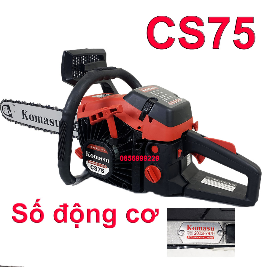 Máy cưa xích chạy xăng KOMAUSU CS75 xích lớn, máy cưa xích chạy xăng trọng lượng 6.5kg lam dài 5.5 tấc kèm bình pha xăng.