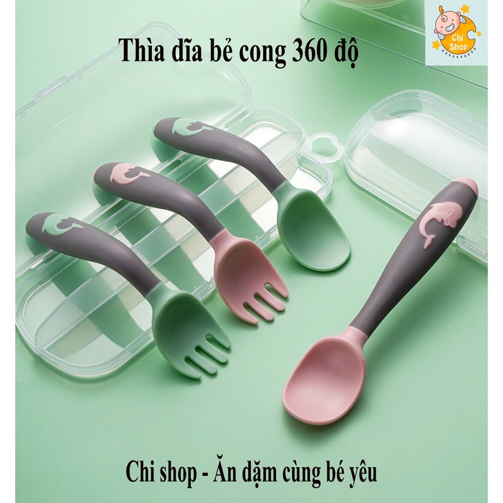Sét thìa dĩa ăn dặm bẻ cong tập xúc cho bé