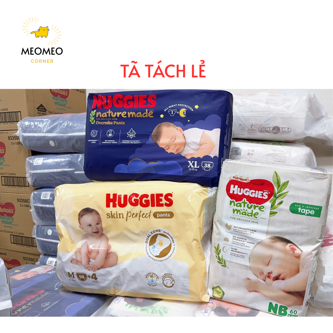   Miếng lẻ  Tã   bỉm Huggies Platinum Nature Made ngày và đêm OVN overnight NB S M L XL 2XL XXL 