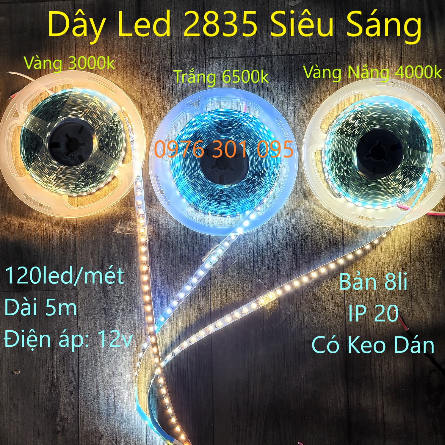 Đèn led dây 5m 12v, 2835 120 led