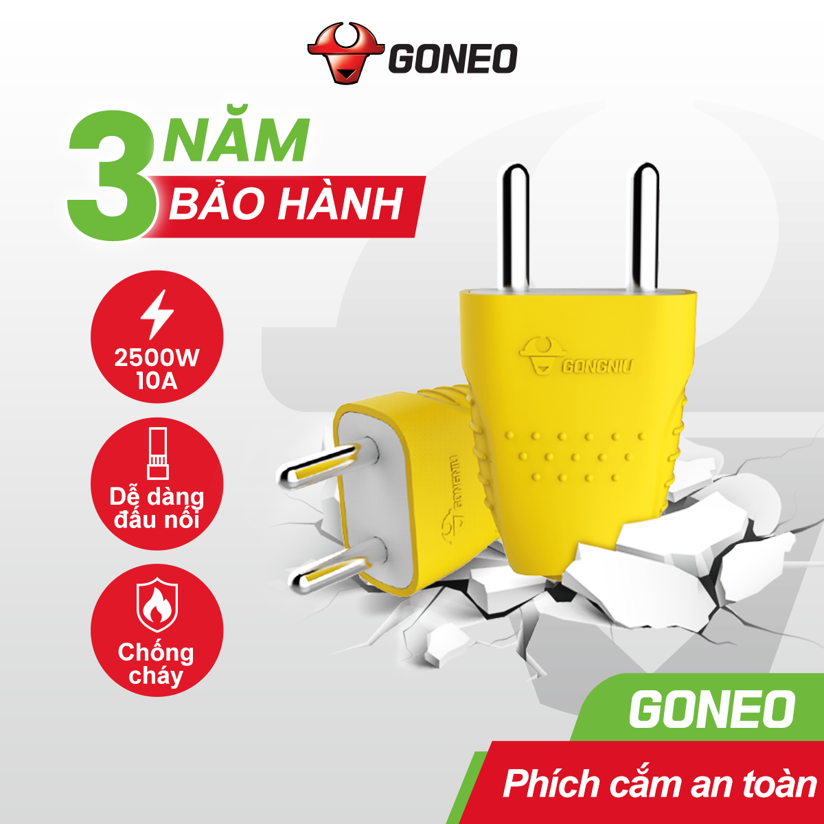 Phích Cắm Gongniu Chân Tròn Bạc Công Suất 10A Chống Va Đập – 10L6-1