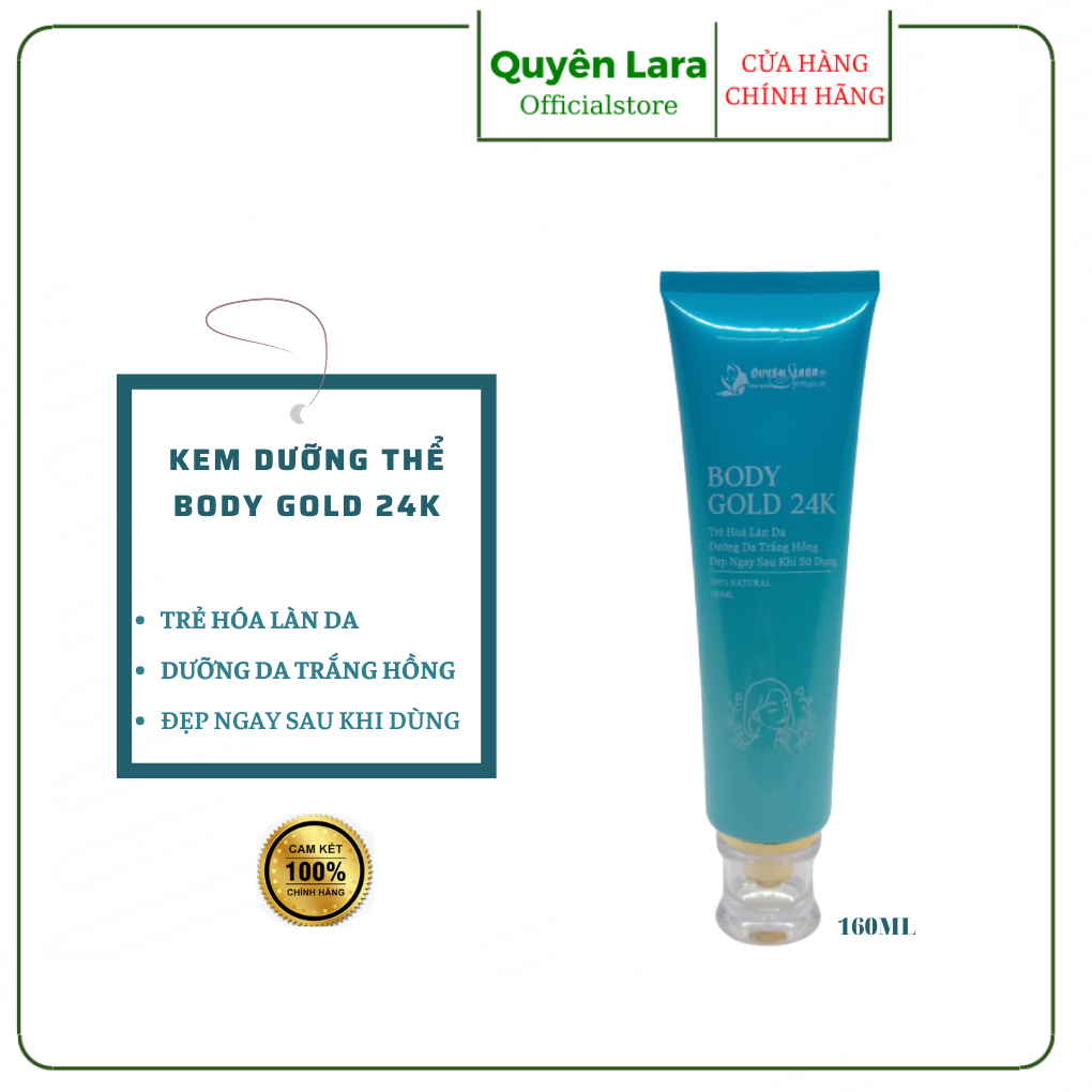 Kem dưỡng thể body gold 24k quyên lara dưỡng trắng toàn thân với công nghệ phân tử nước tinh chất vàng 24k 160 ml