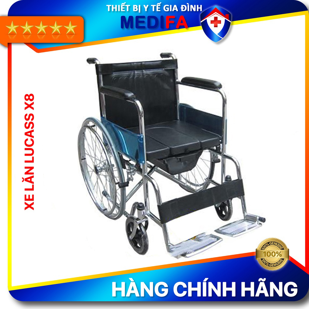Xe lăn Lucass X8 cho người già có bô, Ghế bọc da, hàng nhập chính hãng, Vật liệu tốt, chắc chắn, có thể gấp gọn