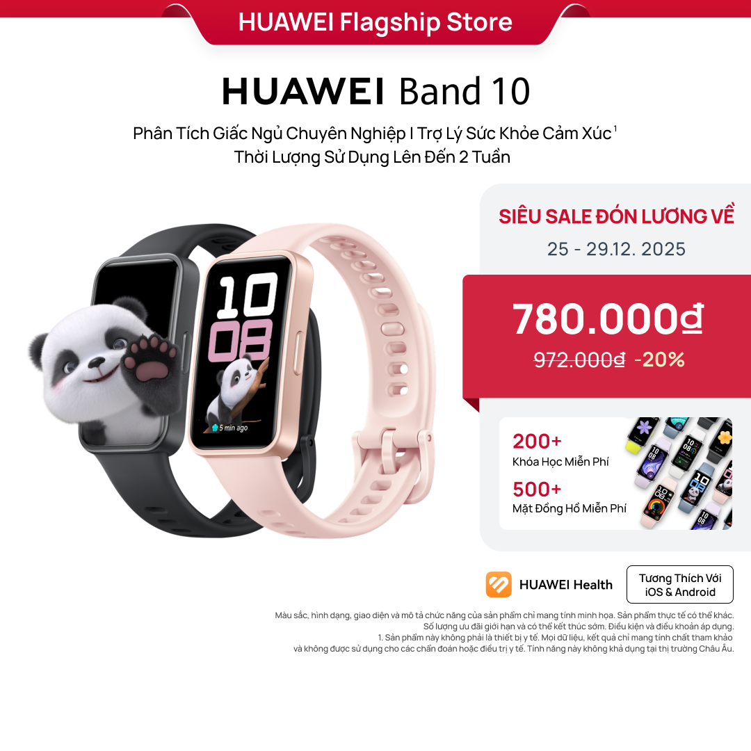  Vòng Đeo Tay Thông Minh HUAWEI Band 10 | Khung Hợp Kim Nhôm Tinh Tế | Phân Tích Giấc Ngủ Chuyên Nghiệp | Trợ Lý Sức Khỏe Cảm Xúc 