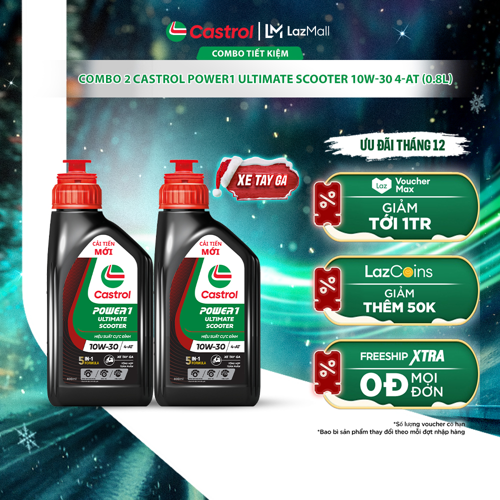  COMBO 2 Dầu nhớt xe tay ga CASTROL POWER1 ULTIMATE SCOOTER 10W-30 4-AT  0.8L  