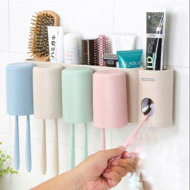 Kệ nhà tắm cắm chải để đồ đa năng loại 4 cốc của ecoco 1702
