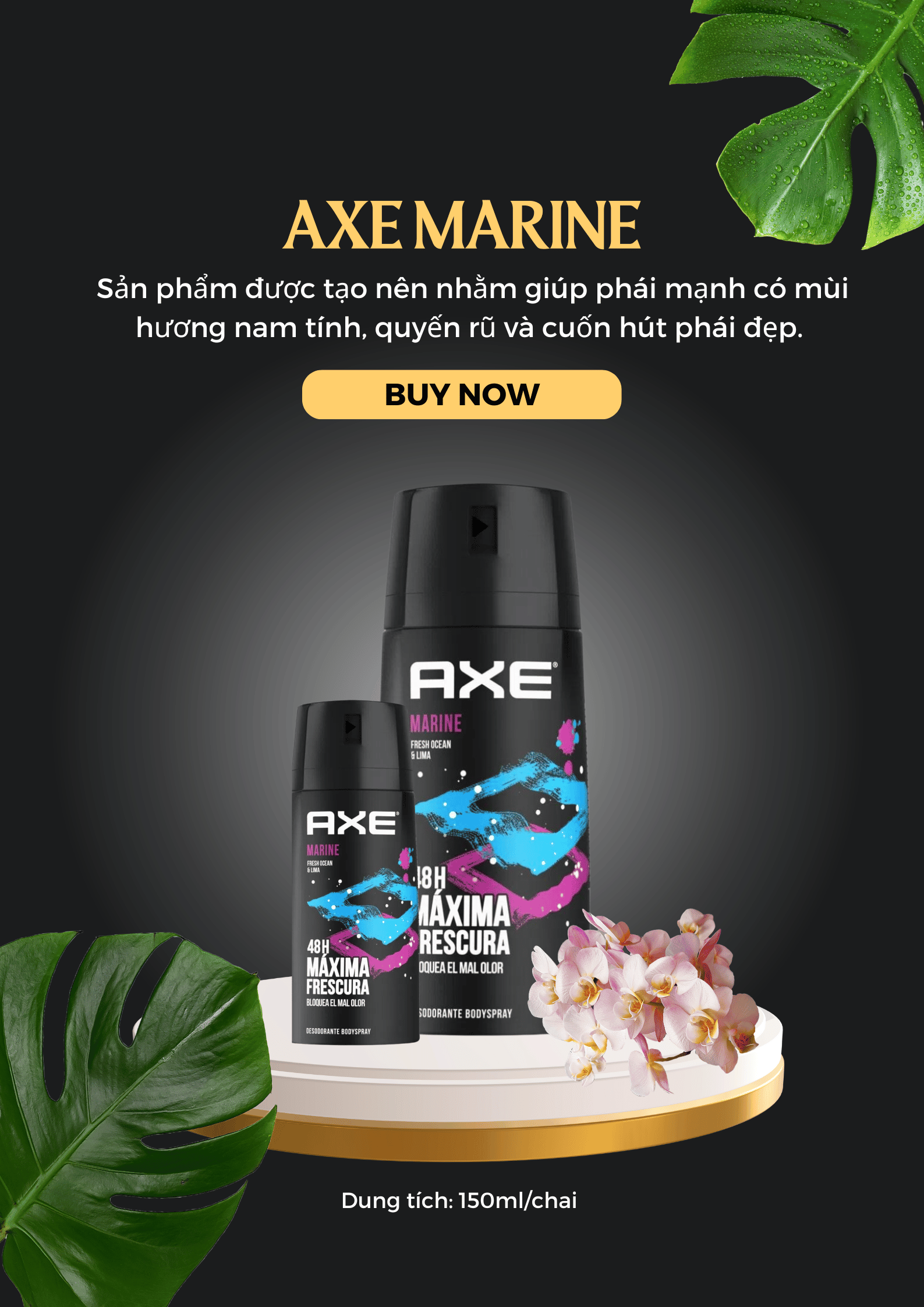 Chai xịt nước hoa khử mùi toàn thân nam AXE Marine 48h