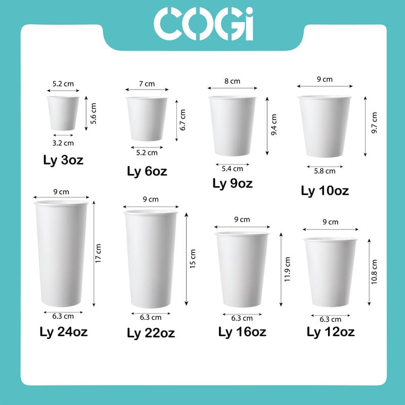 50 ly giấy cốc giấy nhiều kích thước dùng 1 lần chính hãng COGI - có lựa chọn kèm nắp