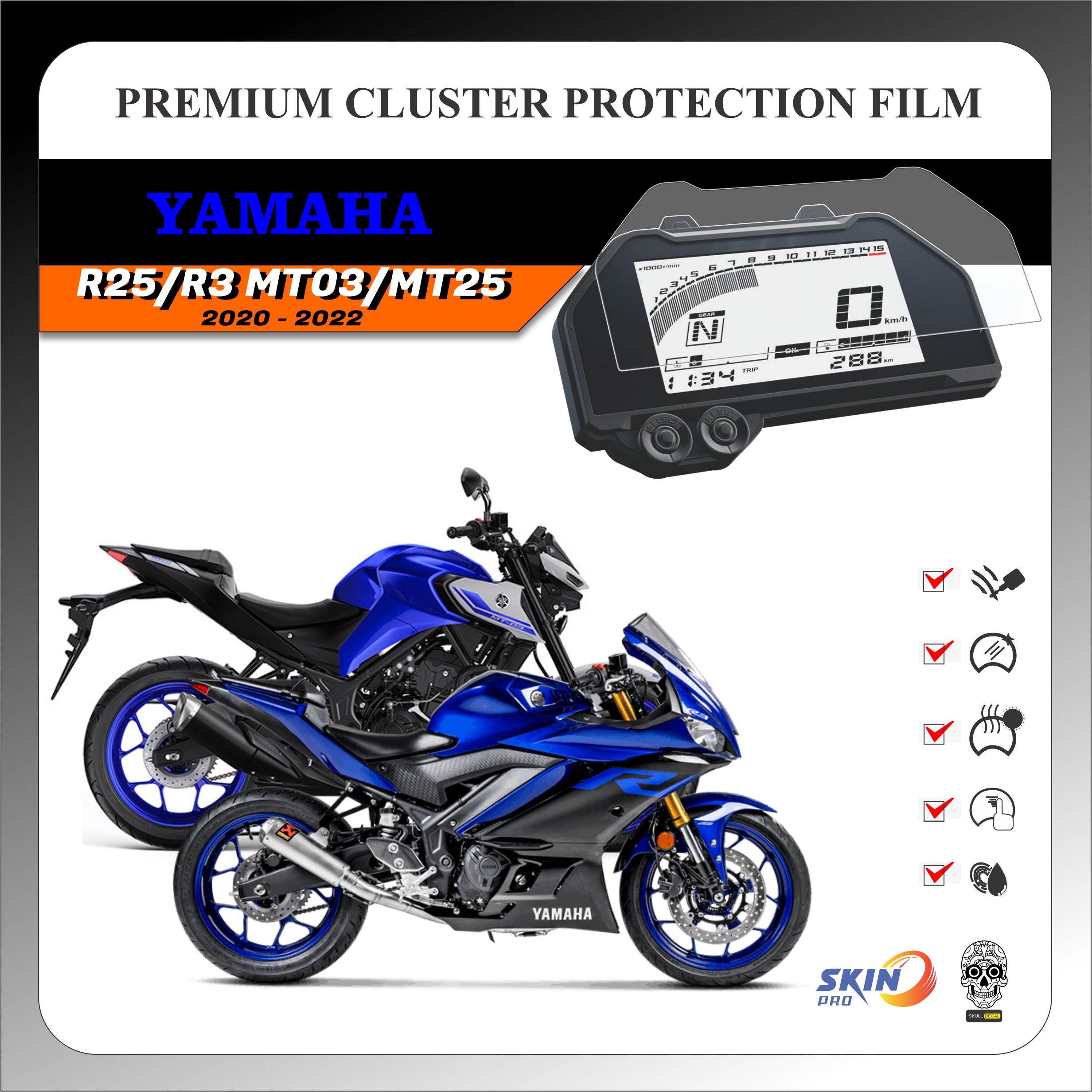 Miếng dán PPF bảo vệ mặt đồng hồ R3 MT03 MT25 2020 2021 2022 - YAMAHA R3 MT03 MT25