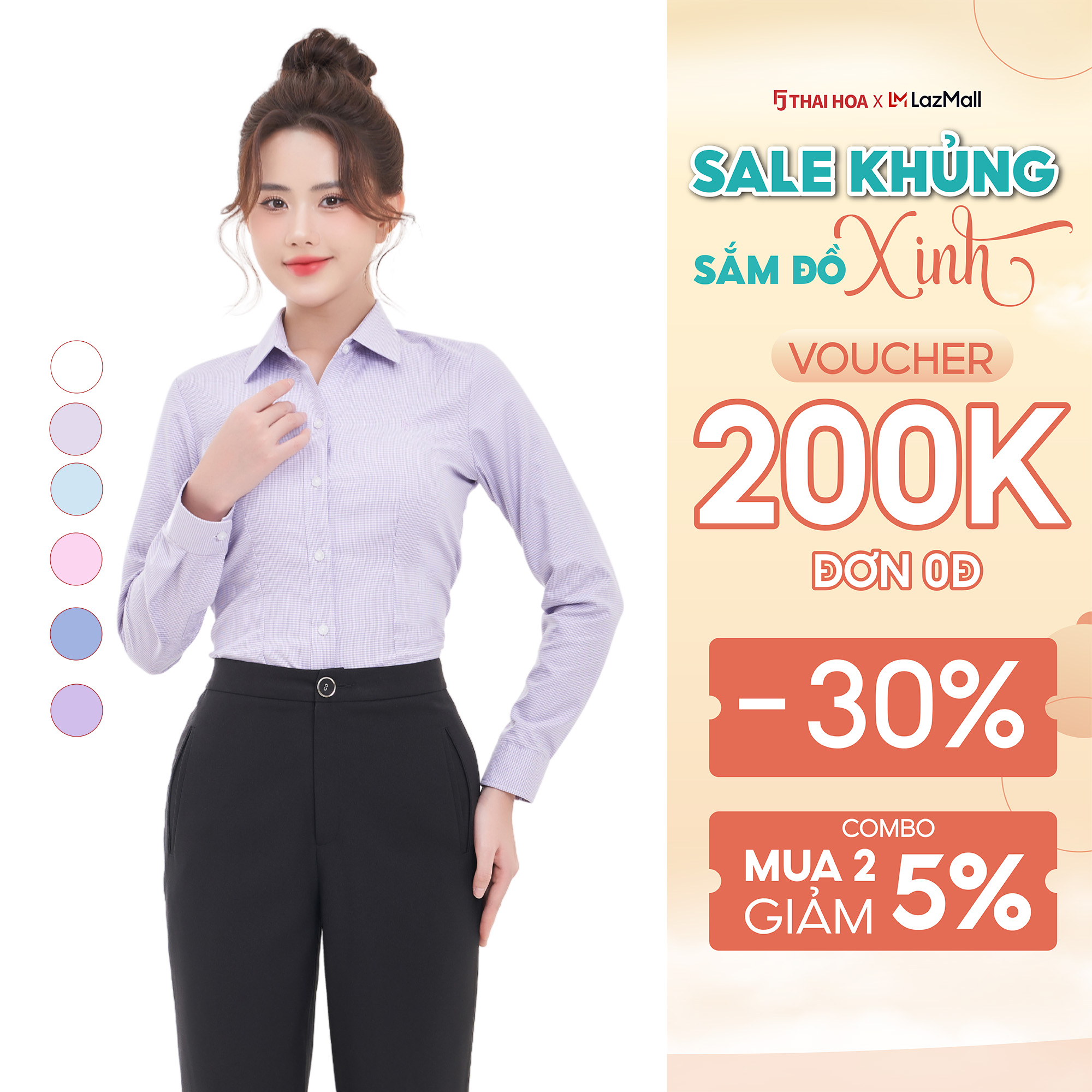 Áo sơ mi nữ Thái Hòa thiết kế công sở dài tay kẻ tăm nhiều màu cao cấp ASW0101-R05