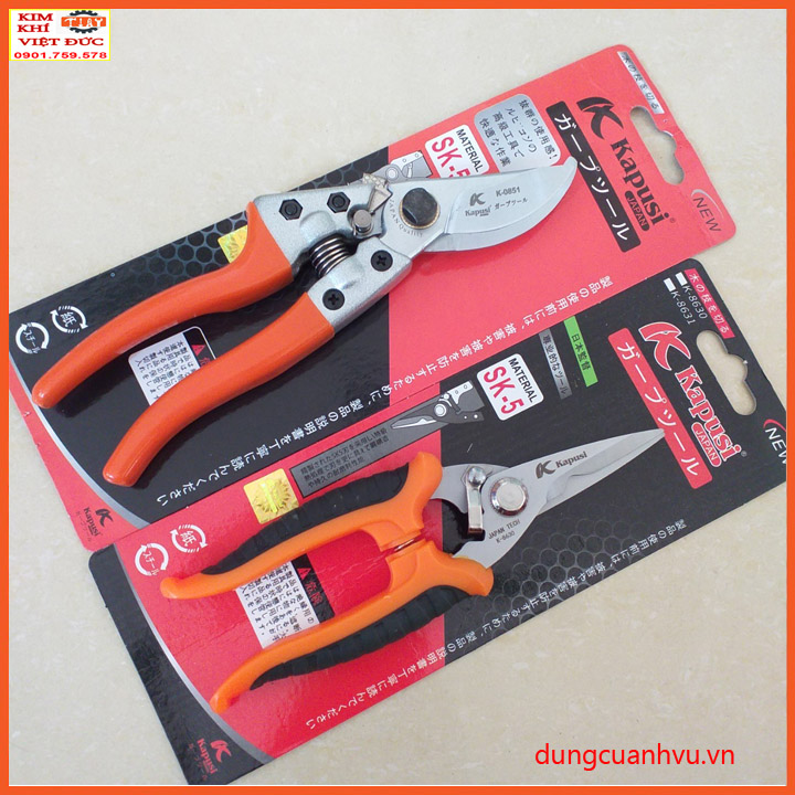 BỘ ĐÔI KẾT HỢP KÉO CẮT,TỈA CÂY CẢNH KAPUSI NHẬT BẢN LƯỠI THÉP SK5 tay cam