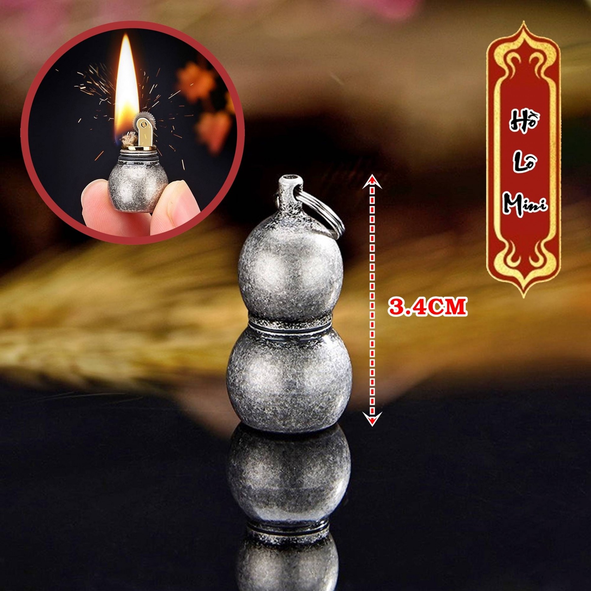 BẬT LỬA XĂNG ĐÁ - MÓC KHÓA HỒ LÔ MINI (KIM LOẠI) - (XÀI XĂNG)