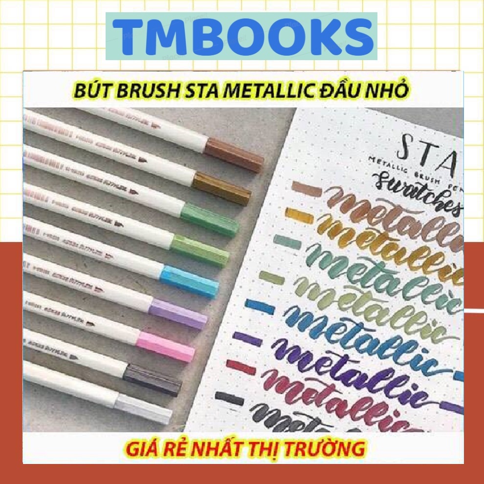 Bút lông mềm Brush Sta Metallic 6551BR mực nhũ lấp lánh ánh kim tuyến đầu nhỏ 10 màu cao cấp - viết Calligraphy sắc nét
