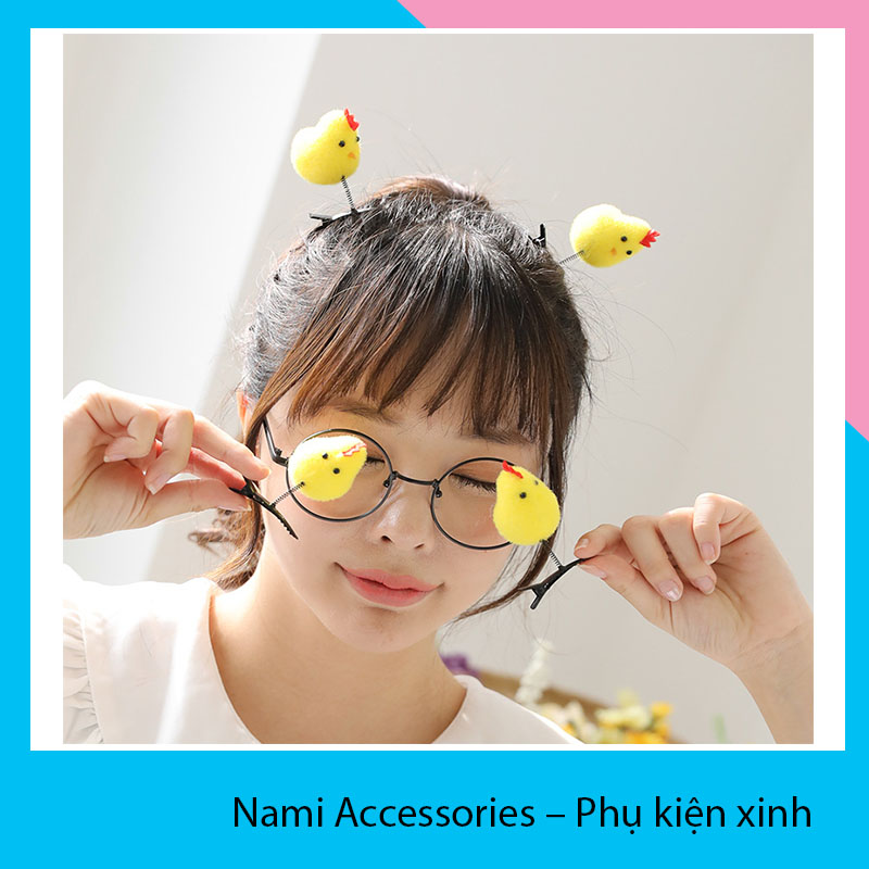 Set 2 Kẹp Tóc, Ghim Tóc, Cài Tóc Lò Xo Hình Gà Con/ Gà Bông 3D Siêu Dễ Thương