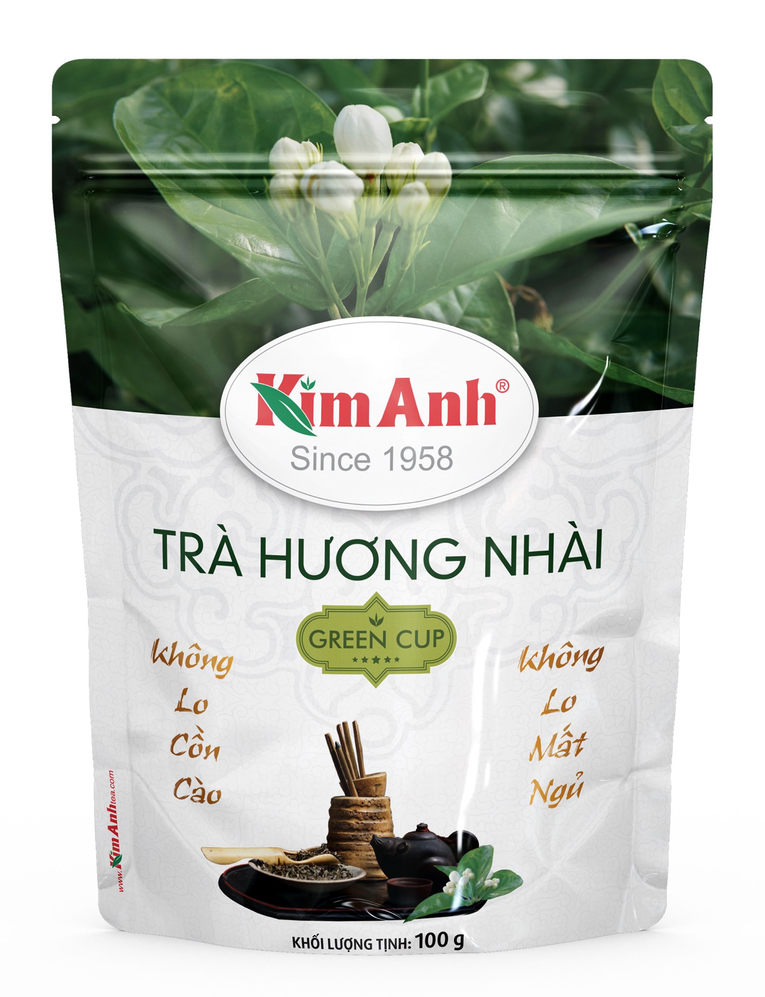 Trà xanh hữu cơ Kim Anh - KimAnh green cup tea hương nhài gói 100g