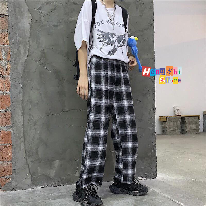 Quần Baggy Sọc Caro Plaid Pants Lưng Thun Dáng Rộng Nam Nữ Unisex Oversize Ulzzang - MM