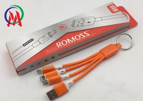[HCM][Cáp 3 đầu kiêm móc khóa] Cáp sạc 3 đầu Ro moss Full box gồm 3 đầu lightning micro USB USB Type-C