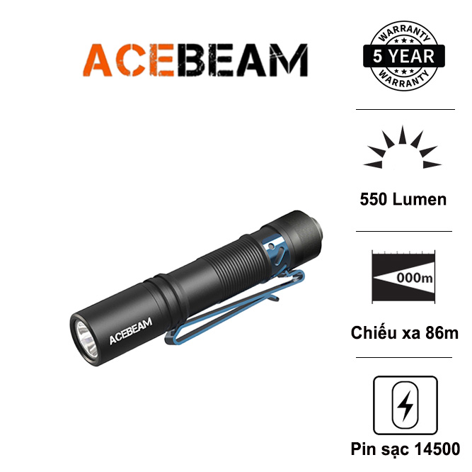 Đèn pin mini ACEBEAM POKELIT độ sáng 550 lm chiếu xa 86m pin sạc 14500 kèm theo