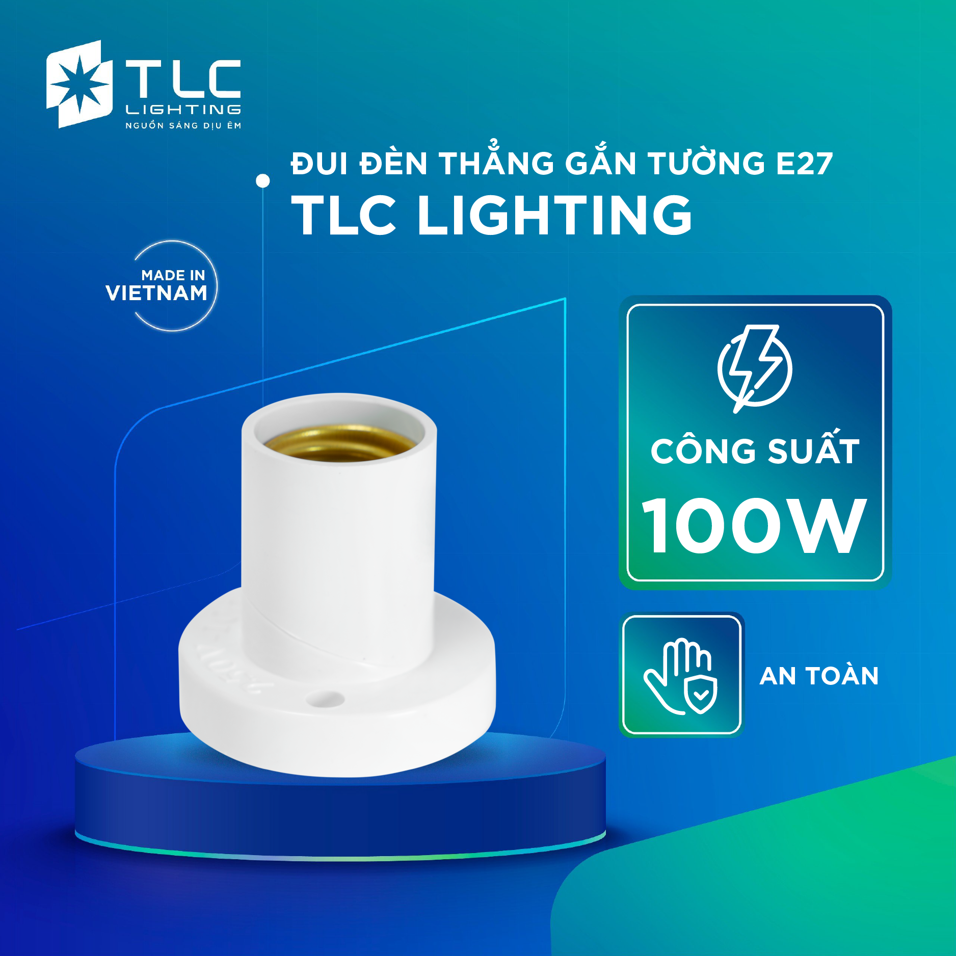Đui đèn thẳng gắn tường tlc lighting e27 220v-250v