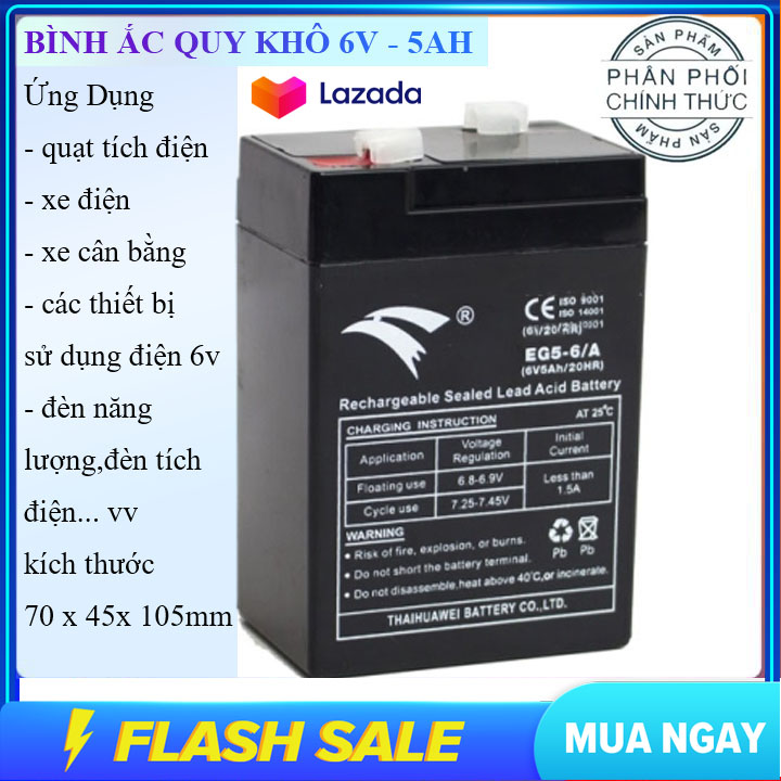 Bình ắc quy khô 6v 5ah WP5 dành cho quạt tích điện , bình ac quy đèn tích điện , xe điện trẻ em và rất nhiều ứng dụng khác, ac quy chính hãng