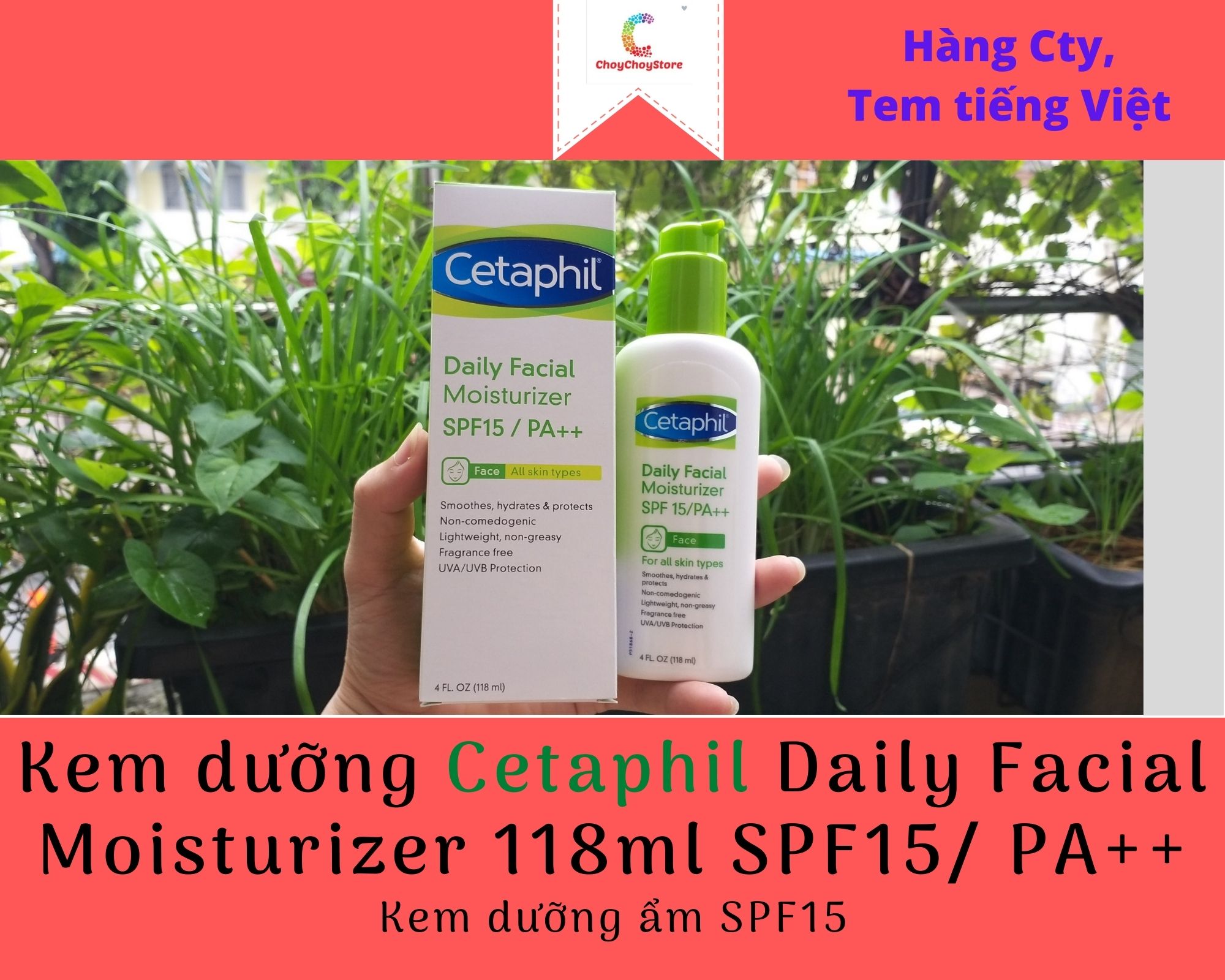 [TEM CTY] Kem dưỡng Cetaphil Daily Facial Moisturizer 118ml SPF15/ PA++ Chống nắng dưỡng ẩm hàng ngày cho da mặt
