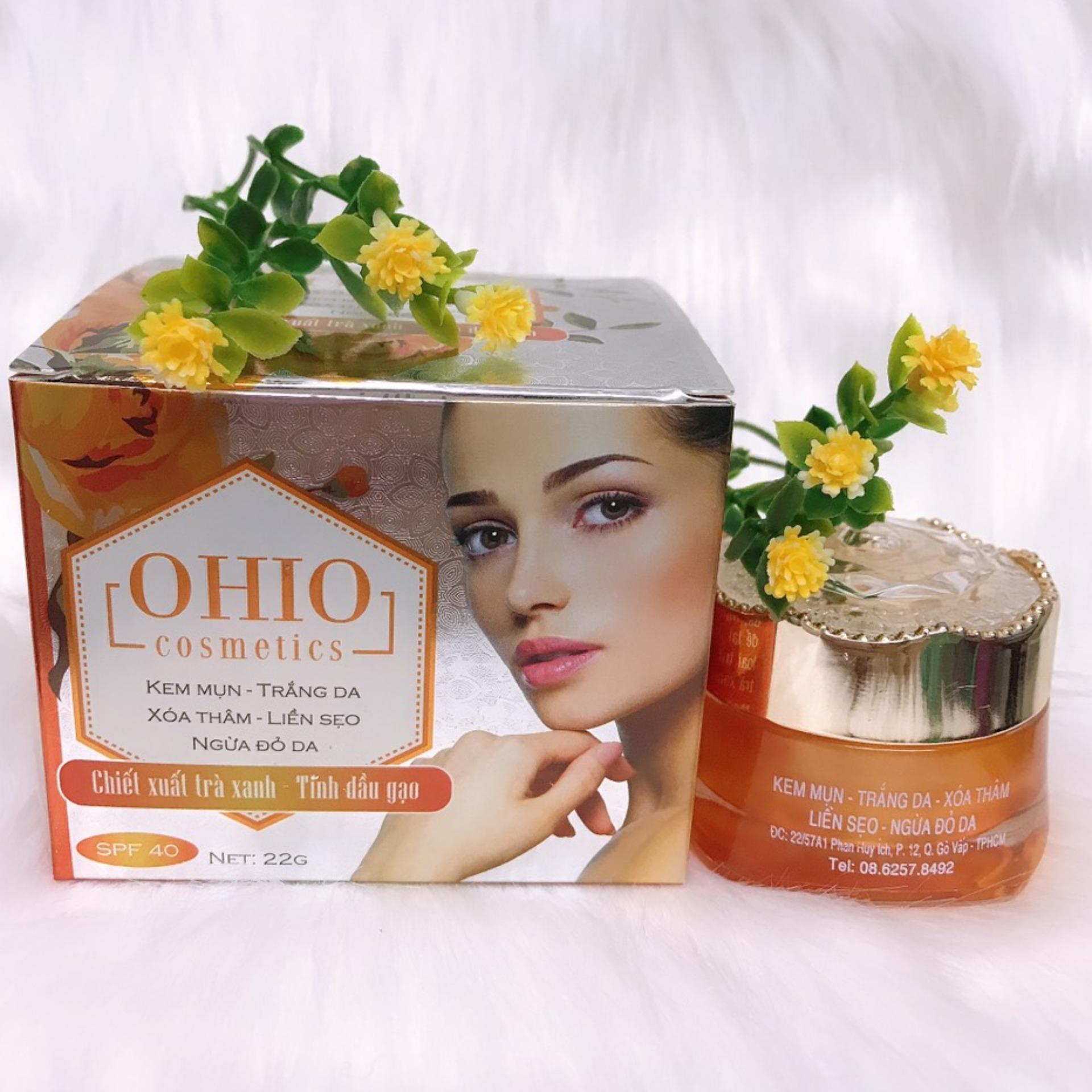 [HCM]Kem Mụn Trắng da Xóa thâm Liền sẹo Ngừa đỏ da chiết xuất Trà Xanh - Tinh Dầu Gạo OHIO Cosmetics (22g)